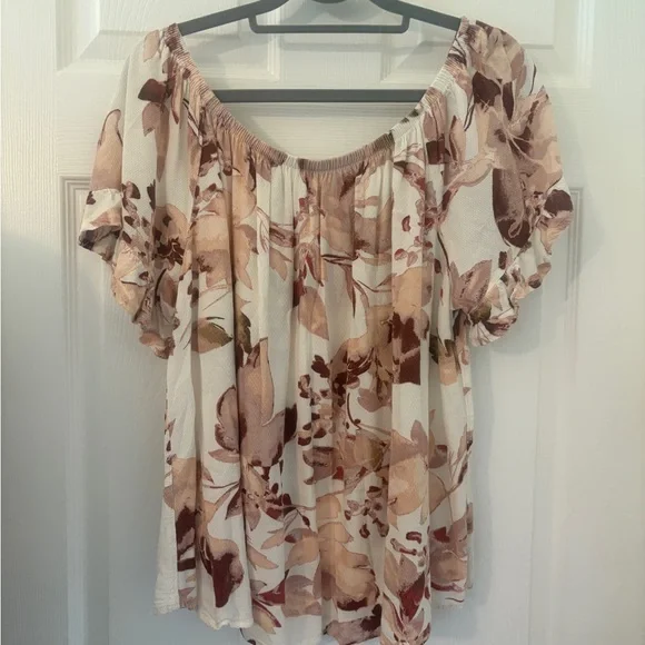 EUC, Knox Rose Cream, Rose and Brown Floral Blouse - Picture 2 of 6